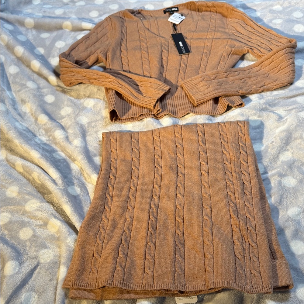 Fashionnova Tan Cable Knit Skirt Set - Picture 4 of 6